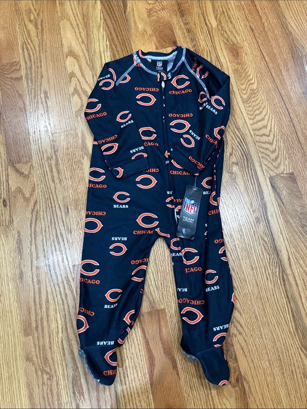 NFL Chicago Bears Blue and Orange Footed One-Piece Pajamas Sz 24 Mo NWT
